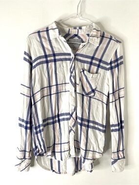 RAILS Hunter Indigo Powder Blush Plaid Button Down Shirt Rayon Long Sleeve